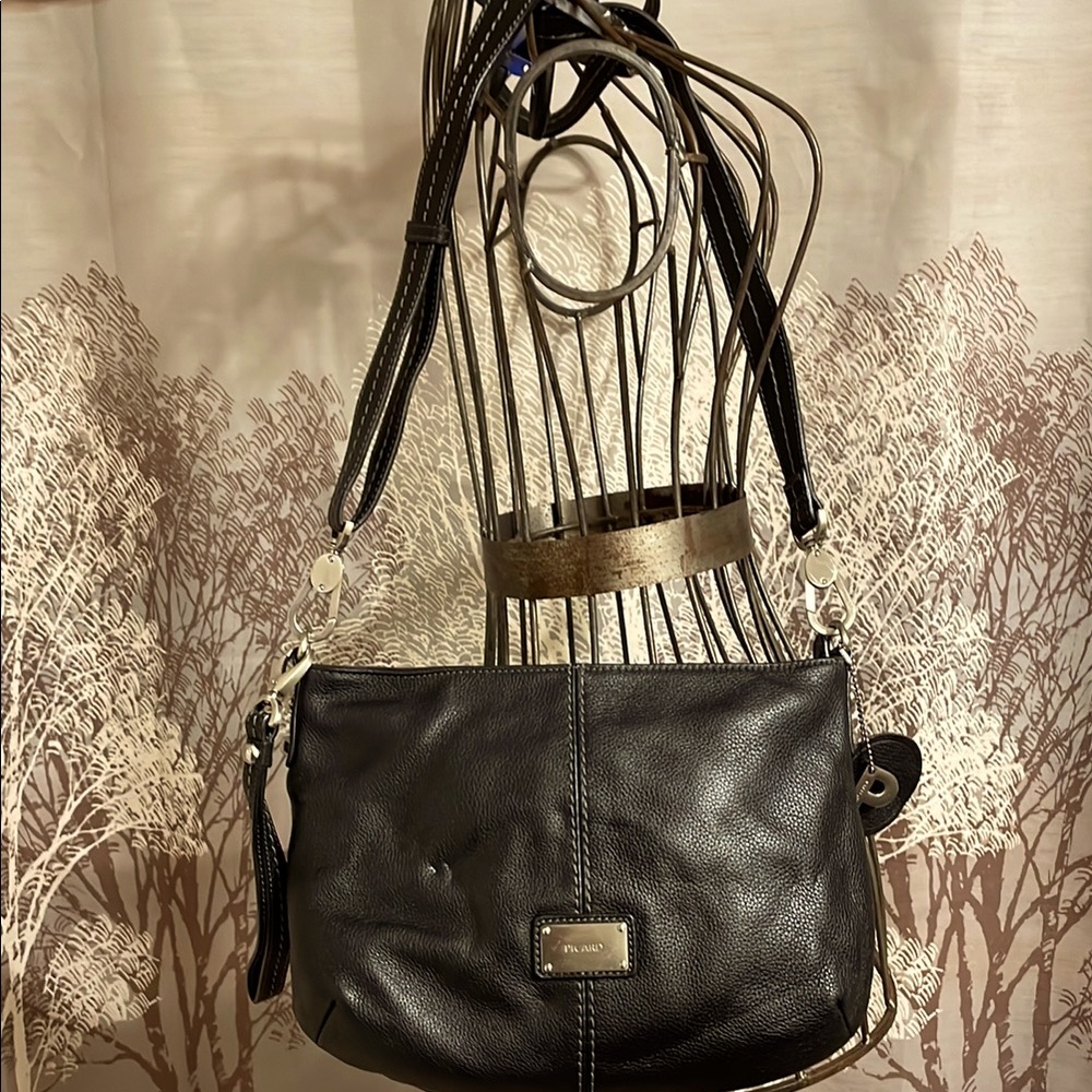 Picard Black Leather Multi- Pocketed Crossbody/Wristlet From Germany